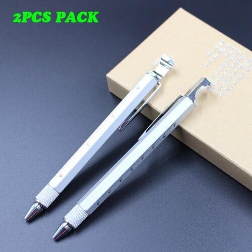 2PCS PACK Opener Tool Pen Multifunction Aluminum material metal Tool pens with Ruler Ballpoint Pen and Beer Bottles Opener