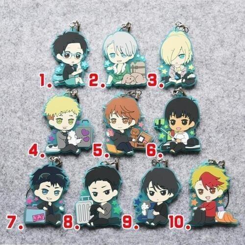 1pcs Clearance Sale YURI on ICE Yuri Victor Katsuki Phichit Otabek Altin Resin Rubber keychain Phone Pendant Keyring Keychain