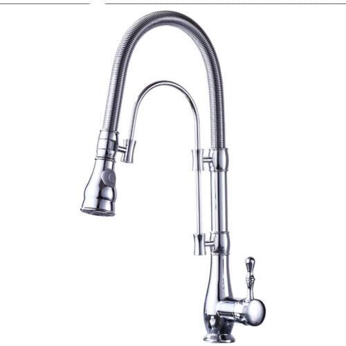 Luxury chrome Kitchen Faucet Single Handle Cold&Hot Water Tap Brass Deck Mounted faucet spring sink faucet