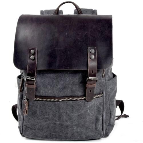Backpack Outdoor Mountaineering Travel Retro Canvas Laptop Bag Large Capacity with The First Layer of Crazy Horse Leather