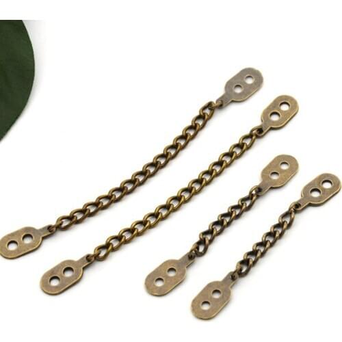 DIY 30pcs/lot metal 2-hole metal alloy sewing plates badges with chain antique brass / bronze color free shipping MP-001