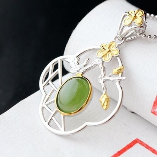 Silver Jewelry Wholesale Natural Jasper Retro Thai Silver Pendant Lady Plum S925 Sterling Silver Pendant Fashion Women