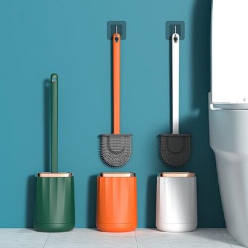 Toilet Brush Bathroom Silicone Long Handle Toilet Brush With TPR Brush Head Quick Drying Holder Bathroom Cleaning Tools
