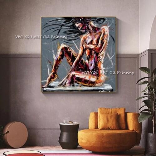 Passion Sexy Naked Woman Canvas Painting Body Art Graffiti Oil 100% Handmade Oil Painting for Bedroom Hotel Wall Decoration