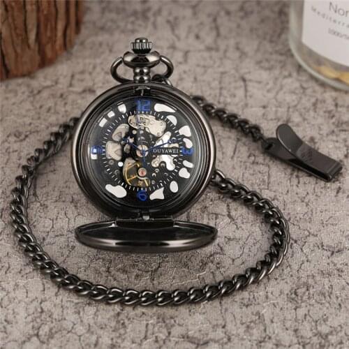 Vintage Hand-winding Mechanical Pocket Watch for Men Women Arabic Numerals Dial Pendant Chain Smooth Case Antique Clock Gift