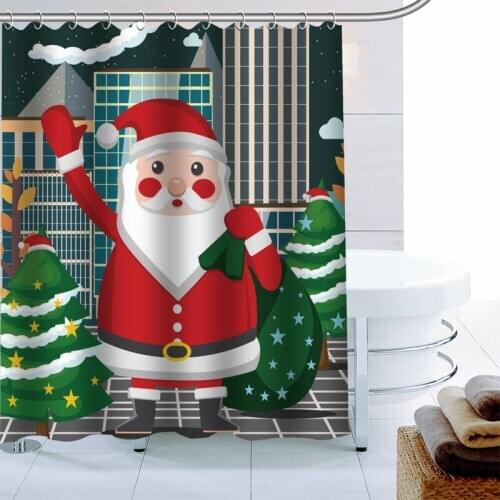Santa Claus Tree Cartoon Shower Curtain Christmas Polyester Fabric Bath Curtains For Bathroom 3D Waterproof Bath Curtain Hook