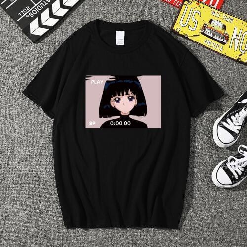 High Quality Fashion Sad Girl Retro Japanese Anime Vaporwave T-Shirt Men Funny Tops Tee Shirt Harajuku T-Shirt Streetwear