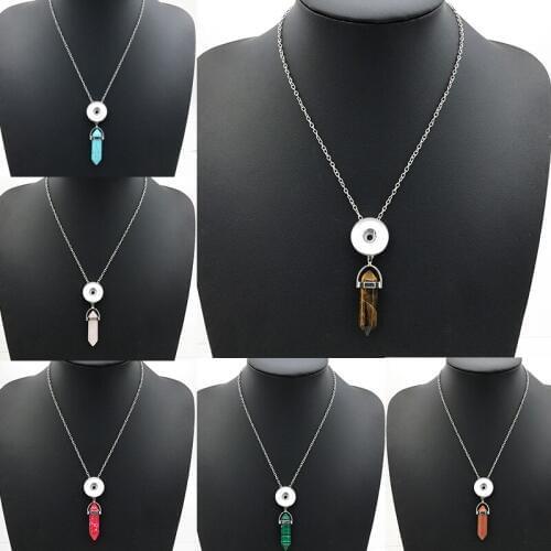 Y09 Hexagonal Column Quartz crystal Natural Stone snap button jewelry necklace & pendants For Women fit 18mm snaps