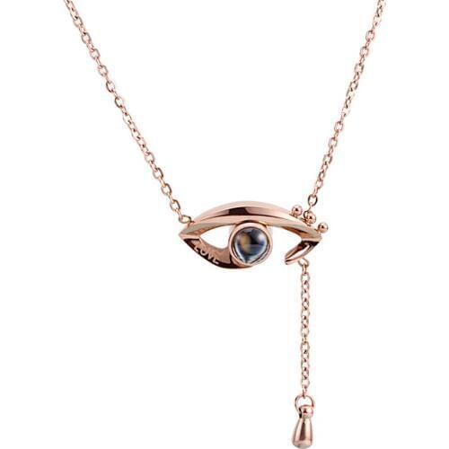 YUN RUO Rose Gold Silver Color 100 languages I love you Projection Eyes Pendant Necklace Titanium Steel Jewelry Woman Never Fade