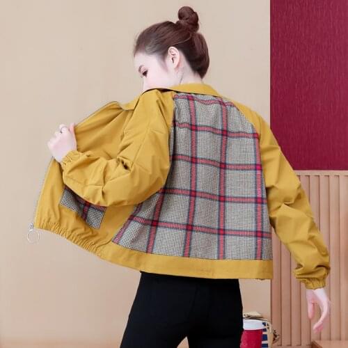 2021 Korean Fashion Harajuku Plaid Jacket Women Pockets Long Sleeve Loose Ladies Coats Female Short Jackets High Quality Clothes