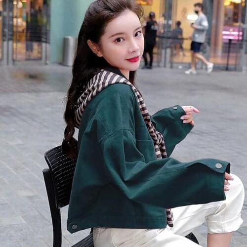 2021 Autumn Korean Shawl Short Denim Jacket Striped With Hooded Loose Design Batwing Sleeve Single Breasted Coats Oversized