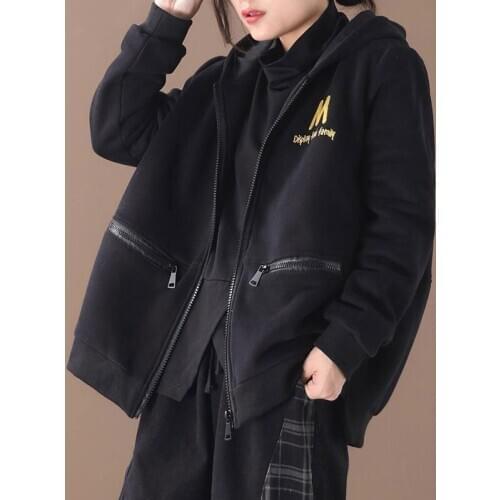 Casual Embroidery Letter Oversized Hoodie Autumn Winter New Arts Style Women Long Sleeve Loose Hoodies All-Matched