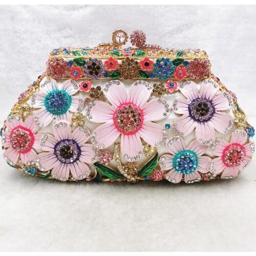 6 Colors New Multicolored 3D Flowers Diamond Women Clutch Bag And Purse Fasion Purple/Blue Crystal Female Shoulder Phone Handbag