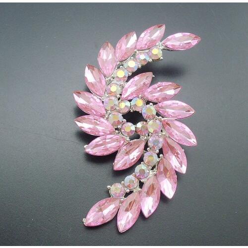 1 Piece Elegant Fashion Pink Crystal Rhinestone Silver Plated Statement Double Spiral Brooches Pins for Women, Item: BH7616