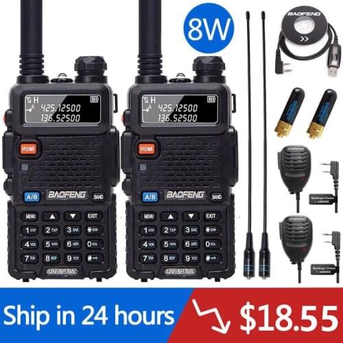 2pcs Baofeng UV-5R 8W High Powerful 10km VHF/UHF Long Range Two Way Radio Walkie Talkie CB Ham Radio Pofung UV5R for Hunting