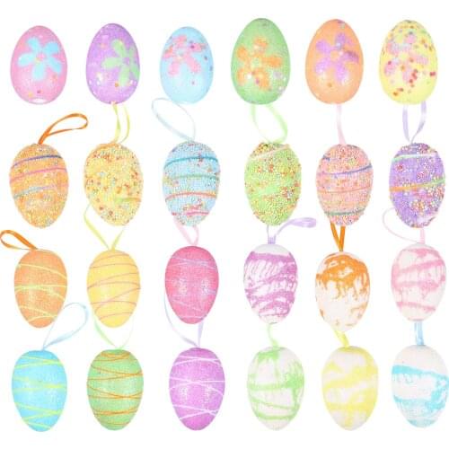 24pcs Colorful Adorable Delicate Chic Foam Egg Playthings Childrens Egg Toys Easter Hanging Eggs for Decoration A50