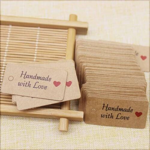 4x2cm 100pcs Kraft Lovely Gift Tags DIY retangular shape Handmade label tag cookies bakery favors decoration party suppiles
