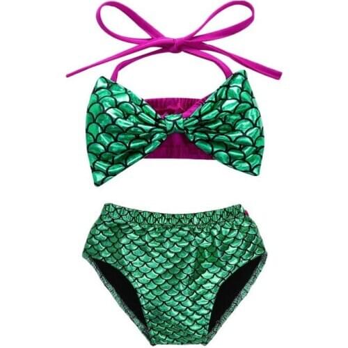 Hot Mermaid Baby Girls Clothes Halter Sleeveless Bikini With Bowknot Bathing Suit 6-24months Helen115