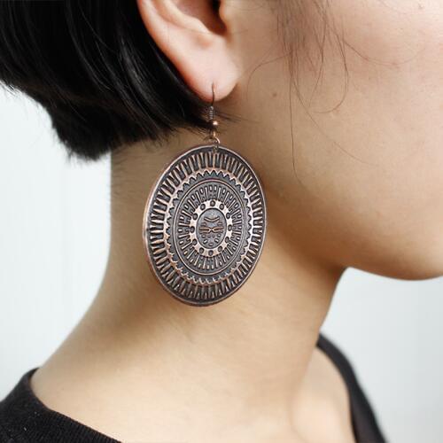 Large Antique Round Earring Vintage Fashion Retro Flowers Danglers Ethnic Brincos Antique Bronze Bohemian Drop Earrings