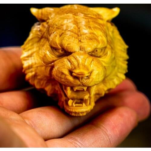 Boxwood 5cm 6cm Tiger Head Boxwood Chinese Zodiac Feng Shui Pendant Wood Statue Car Hanging Lucky Home Decor