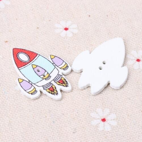 20pcs mixed Colorful Rocket Pattern diy Wooden Buttons Botones Handmade Accessories Decoration Clothes Needlework 32x23mm