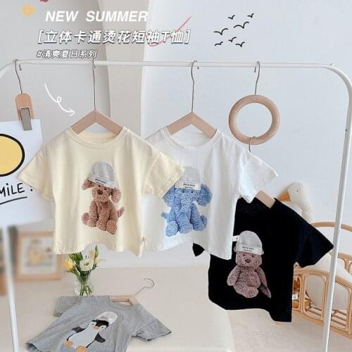 Children Girls Catoon Cotton Short Sleeve T-Shirt Cute Dog Bear Printing Comfortable Blouse Summer Top Kid Clothing For Girl
