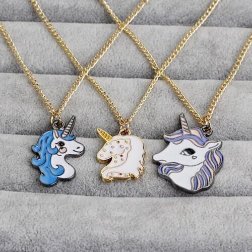 Children Cute Cartoon Unicorn Necklace Enamel Cartoon Horse Jewelry Accessories Women Animal Necklace Pendant Unicorn Party