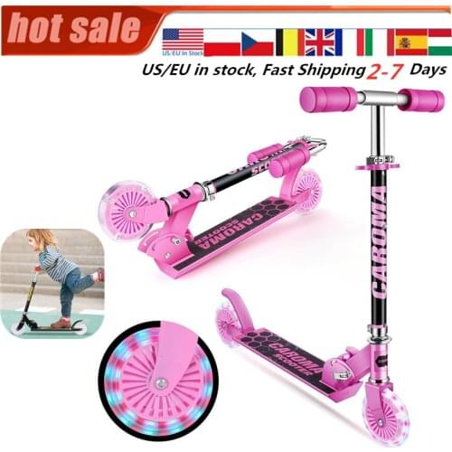 Kids Girls Boys Kick Scooter PU Flashing 2 Wheels Wide Deck Rear Fender Break