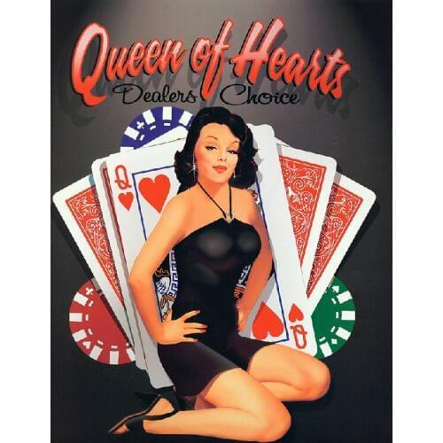 Canvas Poker Picture queen of hearts print canvas painting sexy lady in a black Slim Skirt for Entertainment wall decor
