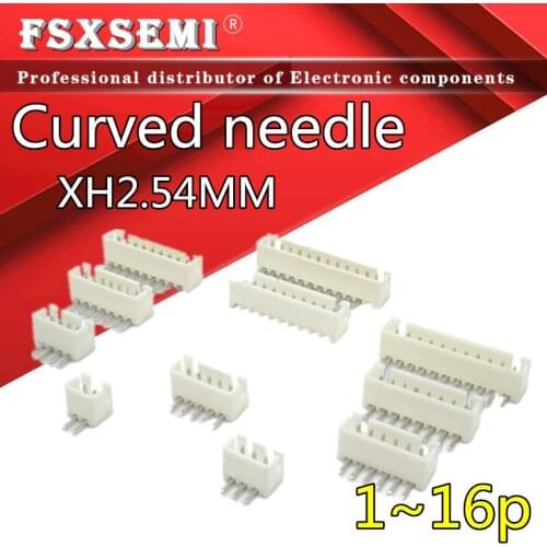 20pcs Curved needle XH2.54 Connector 2.54mm Pin Header Terminal XH2.54-2P/3P/4P/5P/6P/7P/8P/9P/10P/11P/12P/13P/14P/16P