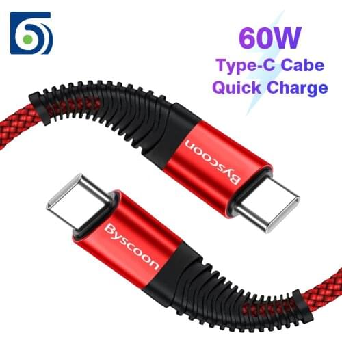 Byscoon USB C to USB Type C Cable for MacBook Pro Quick Charge 4.0 PD 60W Fast Charging for Samsung Xiaomi mi 10 Charge Cable