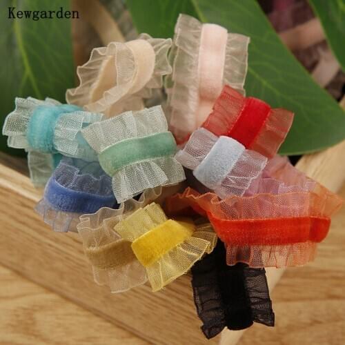 Kewgarden DIY Hairband Accessories Ribbons Handmade Tape Flocking Lace Tulle Organza Ribbon 15mm 5/8" Packing Riband 10 Yards
