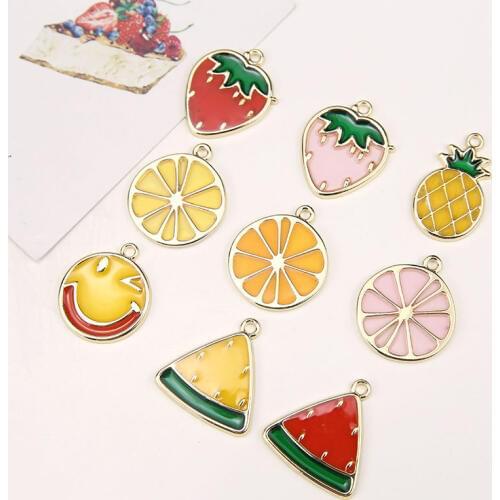 Summer fruit style 30pcs/lot cartoon watermelon lemon strawberry shape alloy floating locket charm diy jewelry earring accessory
