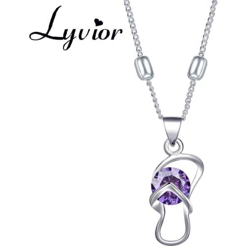 Lyvior Slippers Necklace Female Temperament Personality Purple Jewelry Cubic Zirconia Pendant Gifts for Her 2Pcs/lot