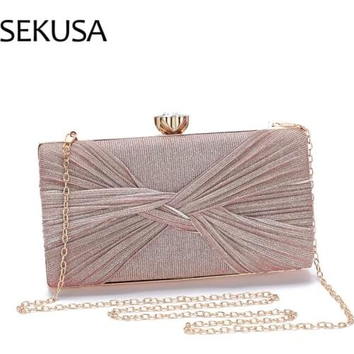 Criss-Cross Beaded Small Evening Bags Shoulder Chain Day Clutch Sequined Bags Wedding Bridal Handbags Ruched