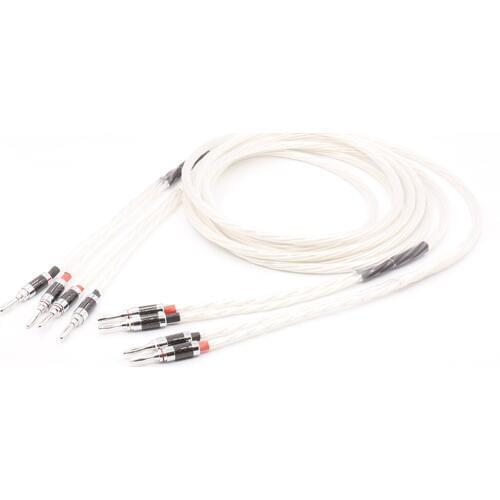 Pair OFC Copper Silver plated Speaker Cable, Carbon Fiber Banana Plug Interconnect Audio Speaker Wire