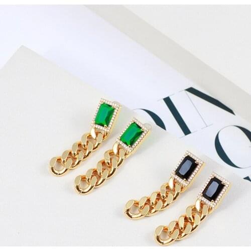 Minority retro design metal fashion square diamond girls temperament gold-plated chain earrings earrings