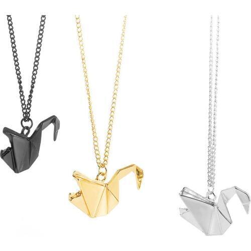 Metal Gold Silver Color Black Color Cute Trendy Animal Pigeon Bird Paper Crane Charm Necklace for Girl Girlfriend Lady Women