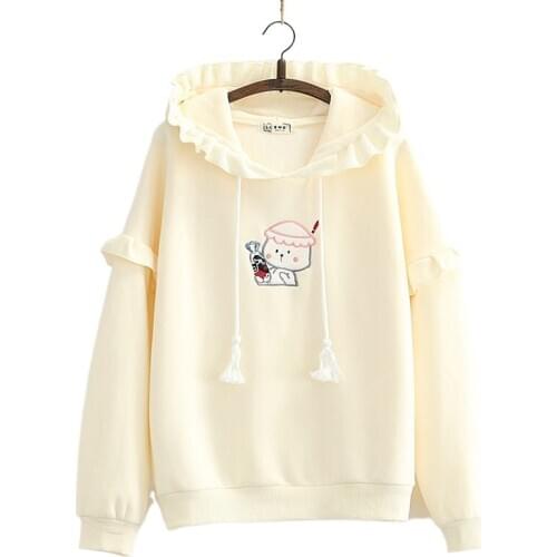 Sweet Girl Hoodies Harajuku Kawaii 2021 New Style Womens Loose Warm Fleece Cotton Hooded Sweatshirts 7100