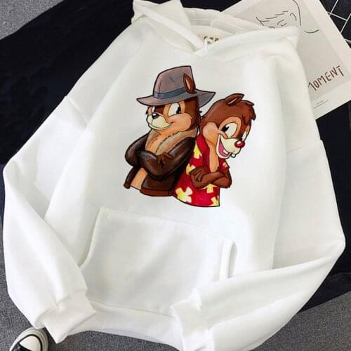 Kawaii Disney Cartoon Chip and Dale Hoodies Women Funny Winter Warm Streetwear Aesthetic Harajuku Graphic Sweatshirts Female