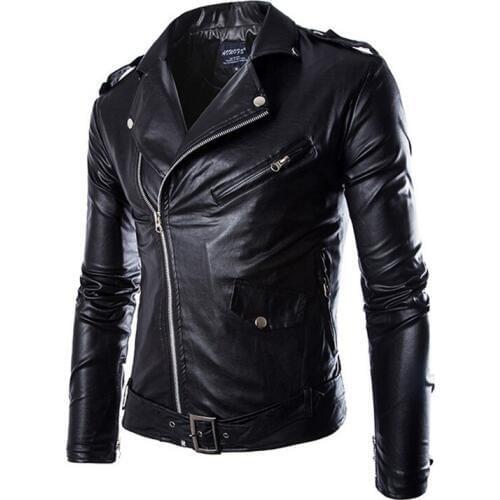 Fashion men leather jacket Spring autumn New slim Oblique zipper PU coat mens black white locomotive leather jacket outerwear