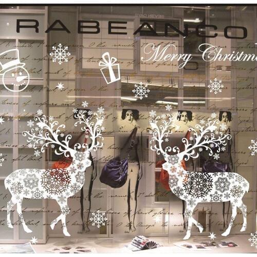 Cartoon Christmas Window Stickers Adhesive Removable Santa Claus Elk New Year Mall Decoration Electrostatic Wall Stickers