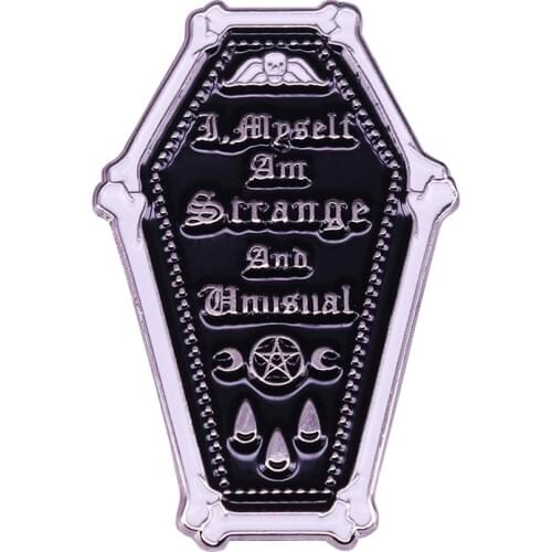 Strange & Unusual Coffin Enamel Pin spirit board badge with gothic quote pefect occult decor