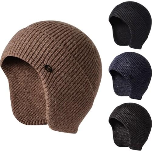 Solid Color Ear Protector Knit Hat Beanie Hat Thick Warm Hood for Running Cycling Light and Warm Ear Protection for Men