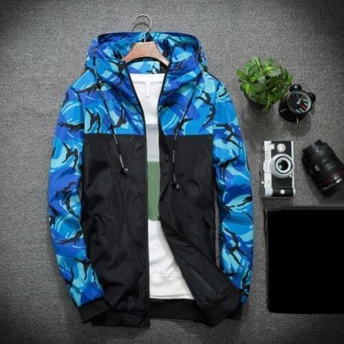 Autumn Men Casual Camouflage Print Long Sleeve Zipper Hoodie Sports Jacket Coat