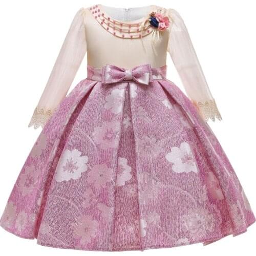 Girls dress sequined long-sleeved elegant dress wedding dress fancy party dress birthday party dress stage costumes kids clothes