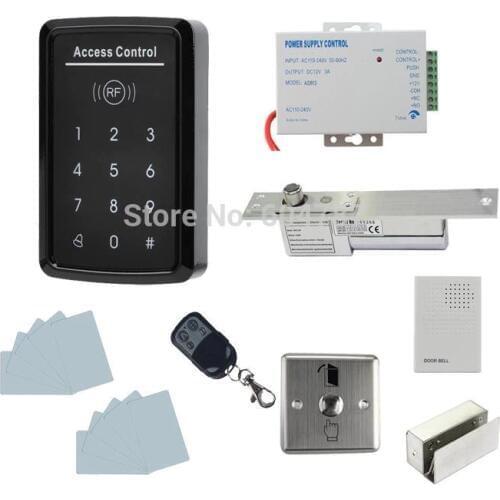 DIY Full Kit Set RFID Keypad Access Control System + Electric Drop Bolt Lock + Door Bell + Remote Control K5