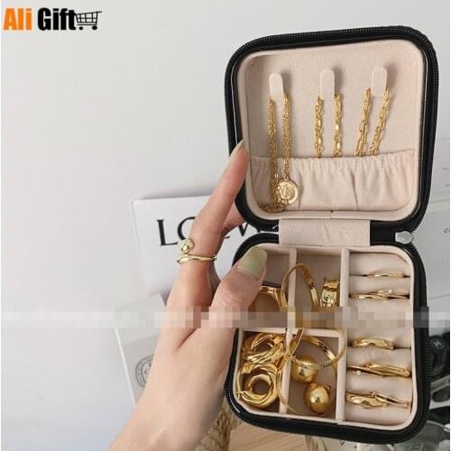 Simple Black and White Two-color Jewelry Box Bean Curd Bag for Carrying Makeup Organizer Multi-function Dressing Case