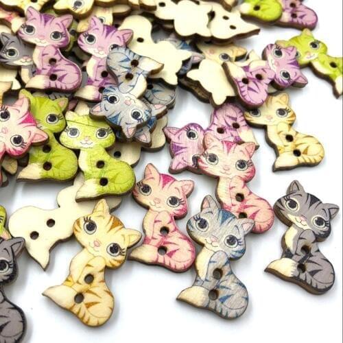 10/50/100pcs Cat Natural Wooden Buttons For Needlework Scrapbooking 2 Holes Buttons Patchwork DIY Craft Sewing Accessories WB522