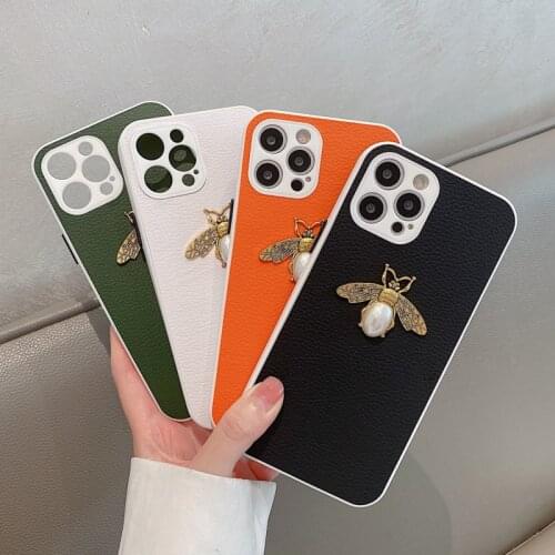 Luxury 3D bee leather Case For Apple iPhone 11 12 Pro X XR XS MAX For iPhone 7Plus 8Plus 8P Lens all-inclusive Anti-fall Cover